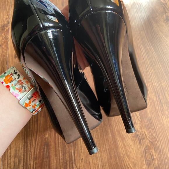 Vera Wang Selima Platform High Heels Size 9.5 Black Patent Open Toe Pump‎ - Picture 8 of 9